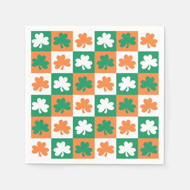 St. Patrick's Day Party Shamrock Fun Check Pattern Napkins (Front)