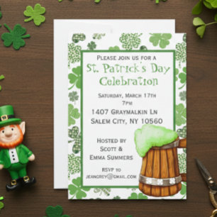St. Patricks Day Party Shamrock Green Beer Invitation