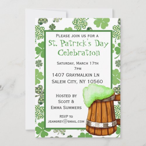 St Patricks Day Party Shamrock Green Beer Invitation