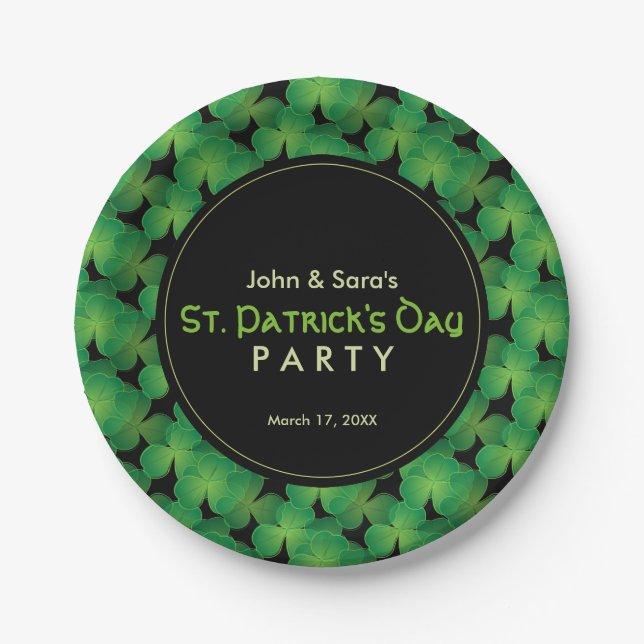 St. Patrick's Day Party Shamrock Pattern Paper Plates (Front)
