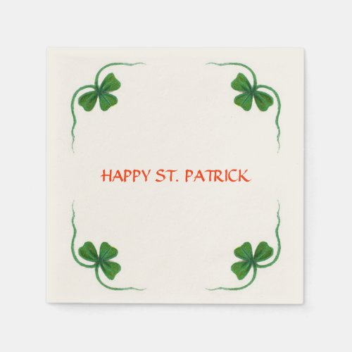 ST PATRICKS DAY PARTY shamrock white green Paper Napkins