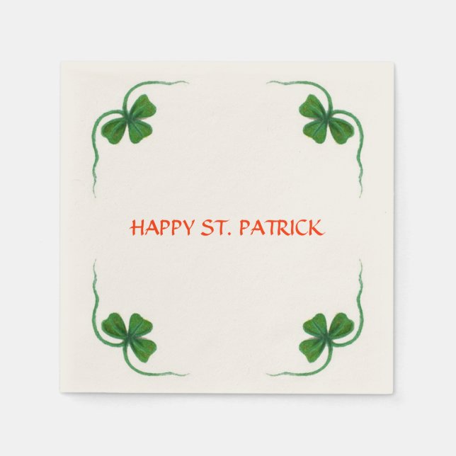 ST PATRICK'S DAY PARTY shamrock white green Paper Napkins (Front)