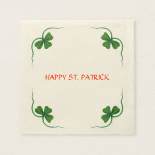 ST PATRICK'S DAY PARTY shamrock white green Paper Napkins