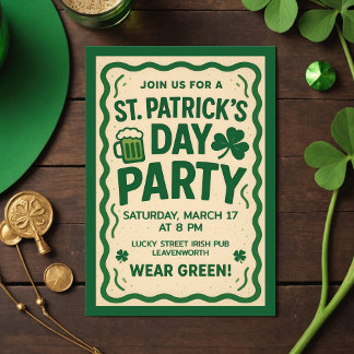 St Patricks Day Party Vintage Irish Pub Green Beer Invitation