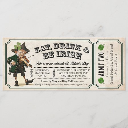 St. Patrick's Day Party Vintage Ticket Invitations