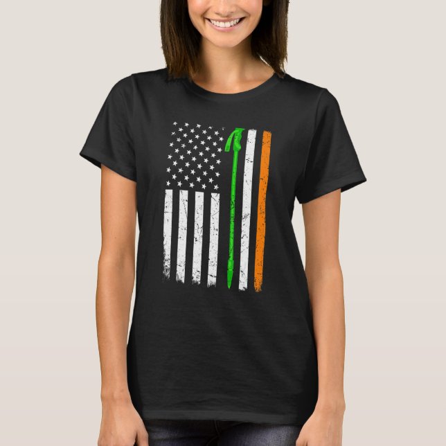 St Patrick's Day Patriotic Hiking Irish American f T-Shirt (Front)