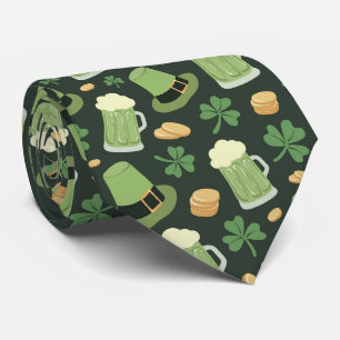 St Patricks Day Pattern Dark Green Cheers Shamrock Neck Tie
