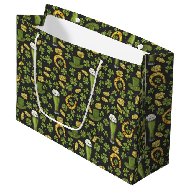 St. Patrick's Day Pattern Large Gift Bag (Front Angled)
