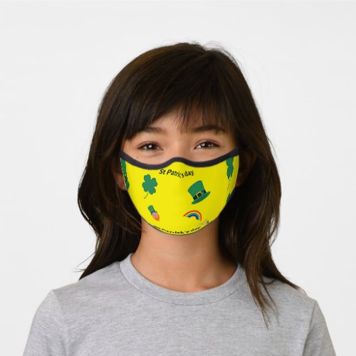 St patricks day pattern on yellow premium face mask