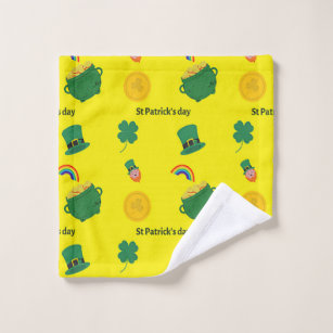 St patrick's day pattern on yellow wash cloth