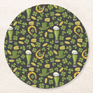 St. Patrick's Day Pattern Round Paper Coaster