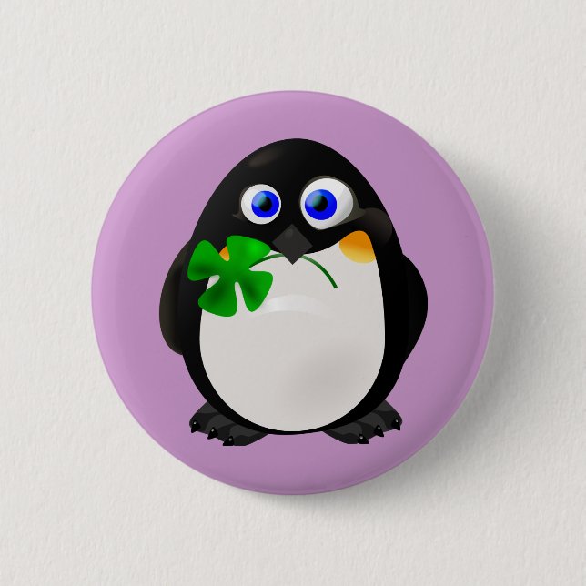 St. Patrick's Day Penguin Pinback Button (Front)