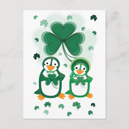 St Patricks Day Penguins Postcard