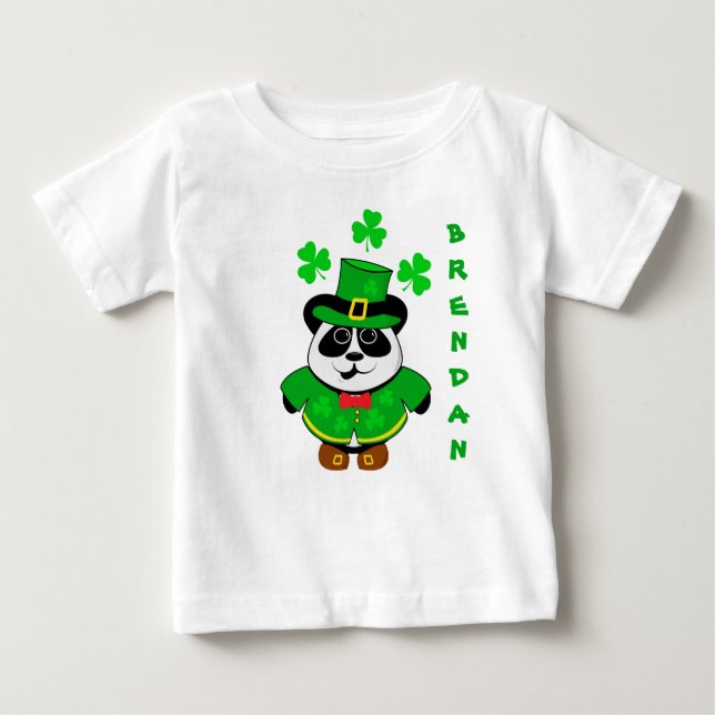 St Patricks Day Personalised Panda Bear Baby T-Shirt (Front)