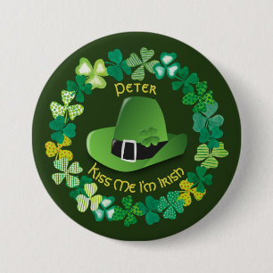 St. Patrick's Day Personalized Kiss Me I'm Irish Pinback Button