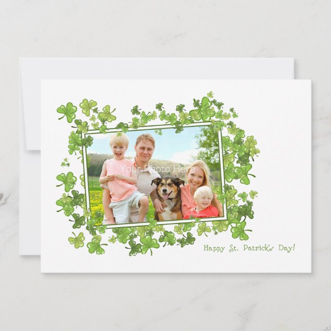 St. Patrick's Day Photo Card, Shamrock Frame Card (Front)