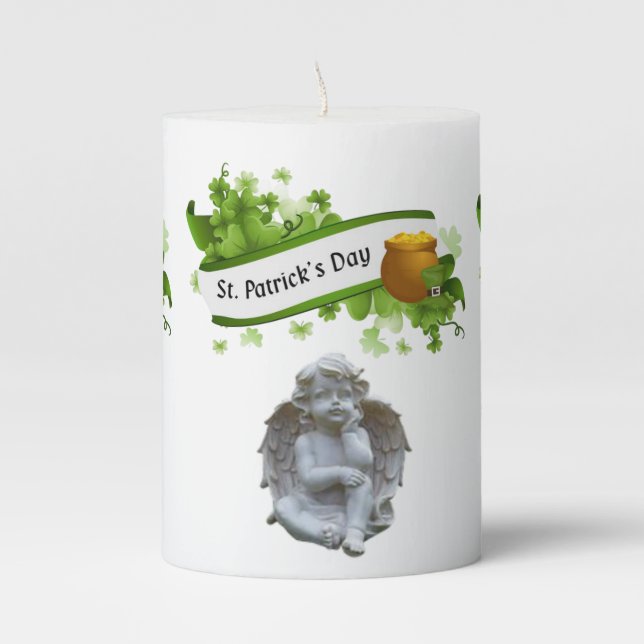 St. Patrick's Day Pilar Candle Angel (Front)