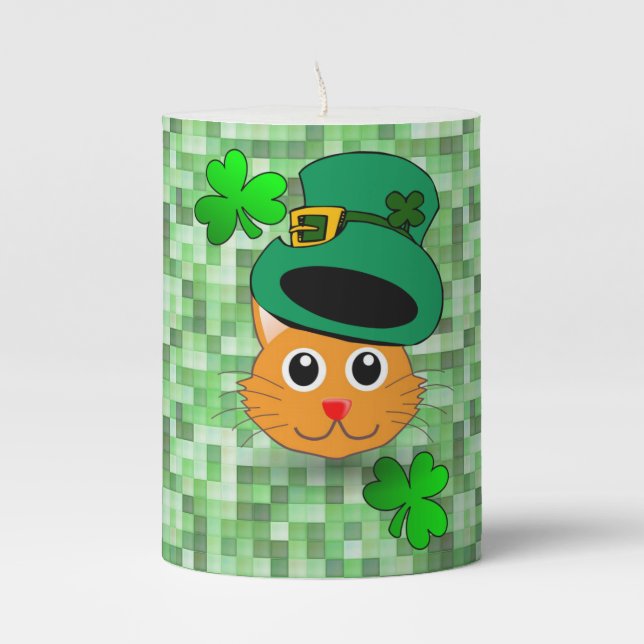 St. Patrick's Day Pilar Candle Cat (Front)