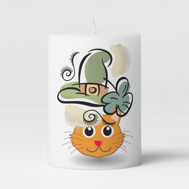 St. Patrick's Day Pilar Candle Cat (Front)