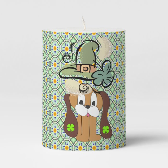 St. Patrick's Day Pilar Candle Dog (Front)