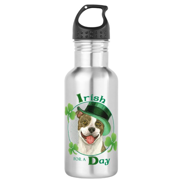 St. Patrick's Day Pit Bull Stainless Steel Water Bottle (Front)