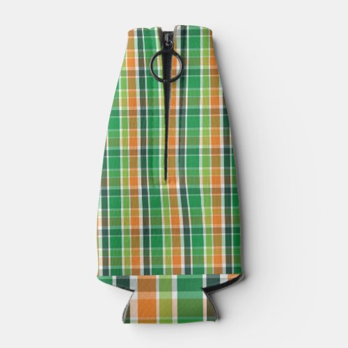 St Patricks Day Plaid orange and green Bottle Cooler