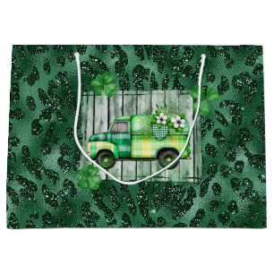 St. Patrick's Day Plaid Vintage Truck Large Gift Bag