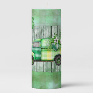 St. Patrick's Day Plaid Vintage Truck Pillar Candle