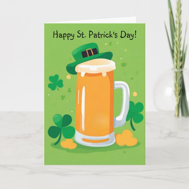 St Patrick's Day Playful Beer Mug Holiday Card (Front)