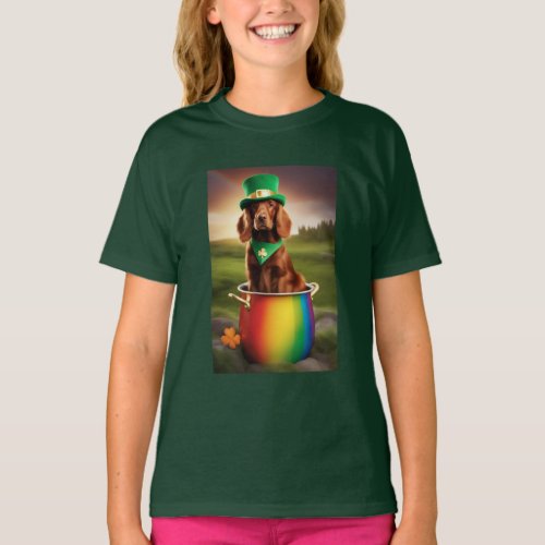 St Patricks Day Playful Dog Print T_Shirt 