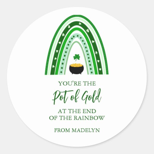 St Patricks Day Pot of Gold Boho Rainbow Classic Round Sticker