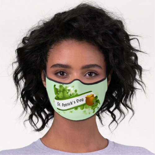 St Patricks Day Pot of Gold Four Leaf Clovers Premium Face Mask