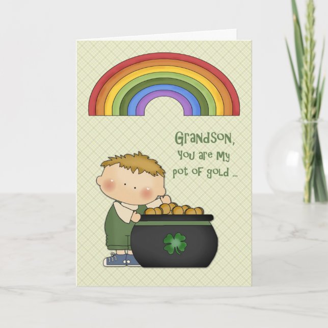 St. Patrick's Day, Pot of Gold, Grandson Card (Front)