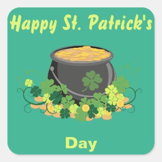 St. Patrick's Day Pot of Gold Green Square Sticker
