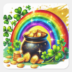 St Patricks Day Pot Of Gold  Illustration Square Sticker