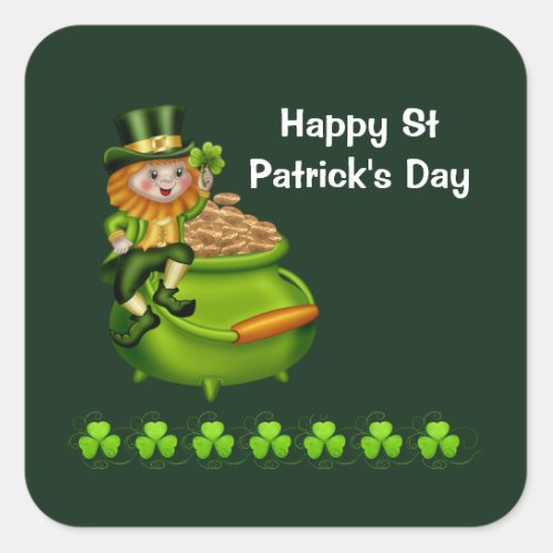 St Patricks day pot of gold leprechaun shamrock Square Sticker