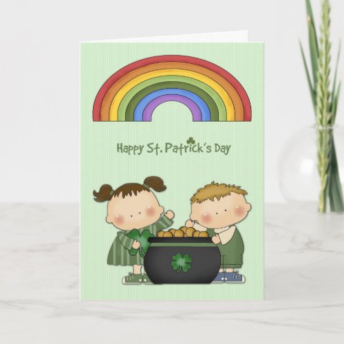 St Patricks Day Pot of Gold Rainbow Children Card