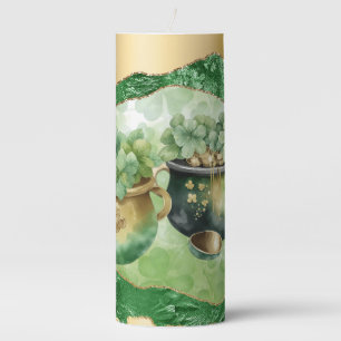 St. Patrick's Day Pots Of Gold Irish Clovers  Pillar Candle