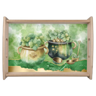 St. Patrick's Day Pots Of Gold Irish Clovers Serving Tray