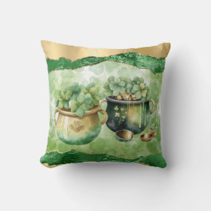 St. Patrick's Day Pots Of Gold Irish Clovers  Throw Pillow