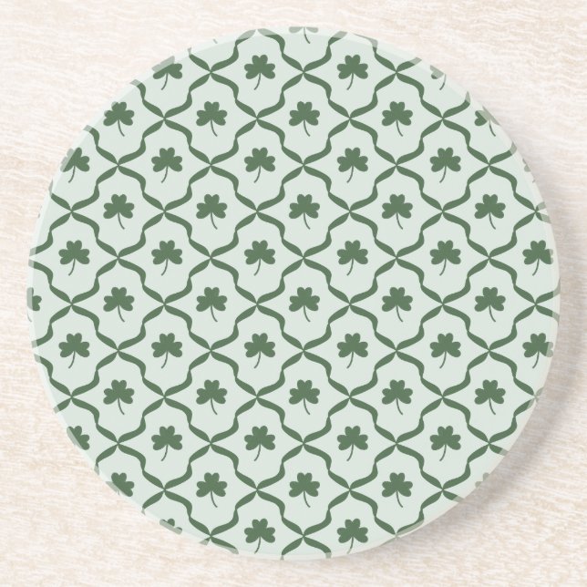 St. Patrick's Day Preppy Shamrock Clover Lattice  Coaster (Front)