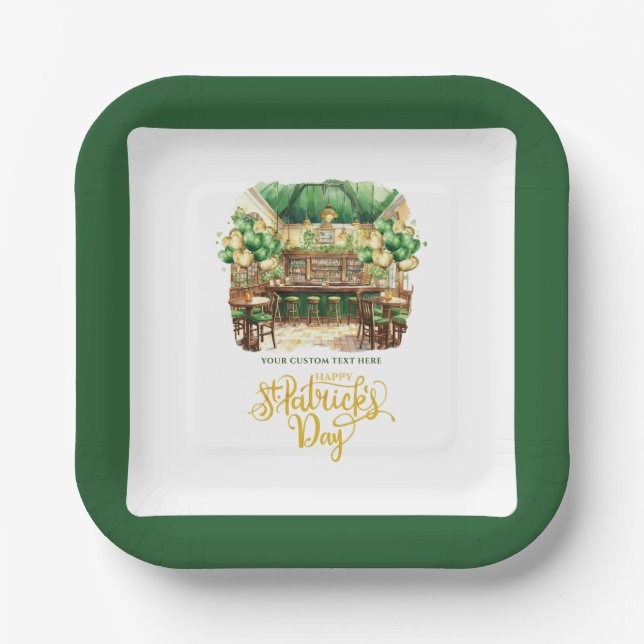 St. Patrick's Day Pub Personalized Watercolor  Paper Plates (Front)