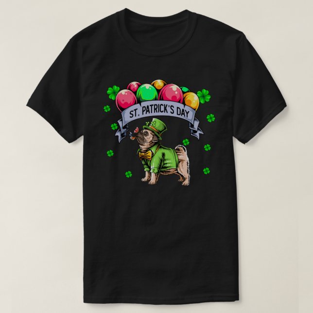 St Patricks Day Pug Dog Leprechaun T-Shirt (Design Front)
