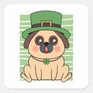 St. Patrick's Day Pug Dog Lucky Shamrock Square Sticker