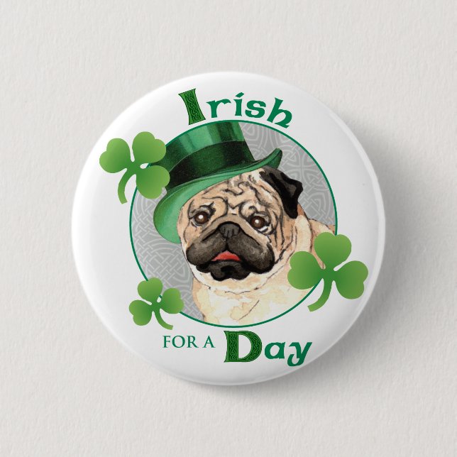 St. Patrick's Day Pug Pinback Button (Front)