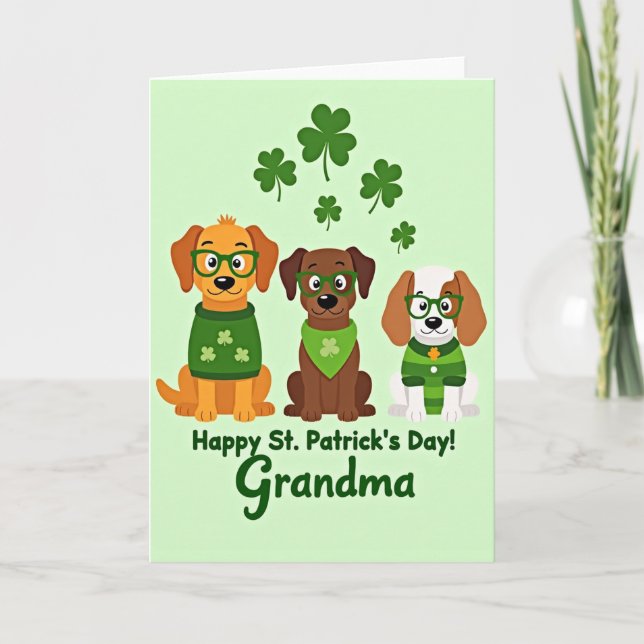 St Patricks Day Puppies Grandma Card (Front)