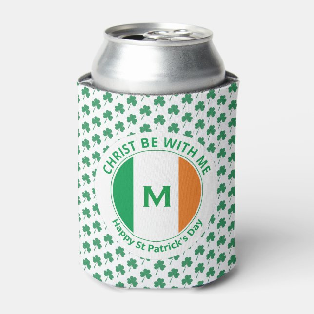 St Patricks Day Quote Monogram Irish Flag Shamrock Can Cooler (Can Front)