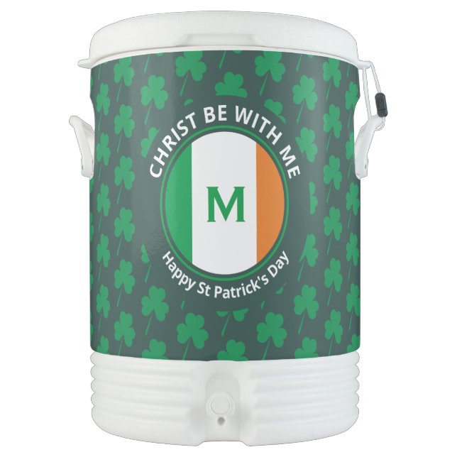 St Patricks Day Quote Monogram Shamrock Irish Flag Beverage Cooler (Front)