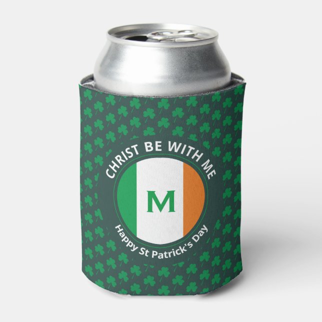 St Patricks Day Quote Monogram Shamrock Irish Flag Can Cooler (Can Front)