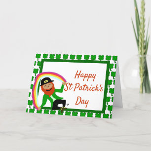 St Patrick's Day rainbow gold leprechaun shamrock Holiday Card